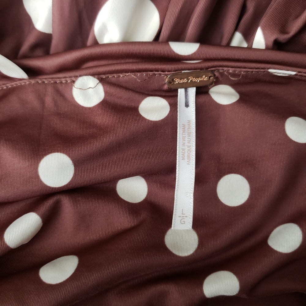 Free People Size L Brown Square Neck Raylon Variegated Polka Dot Midi Dress - Picture 6 of 9
